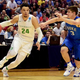 Dillon Brooks, No. 24 of the Oregon Ducks, drives on Grayson Allen, No. 3 of the Duke Blue Devils, in the first half in the 2016 NCAA Men’s Basketball Tournament West Regional at the Honda Center on March 24, 2016, in Anaheim, Calif.
Harry How/Getty Images
